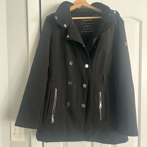 Calvin Klein Women's Black Pea Coat with Silver Accents